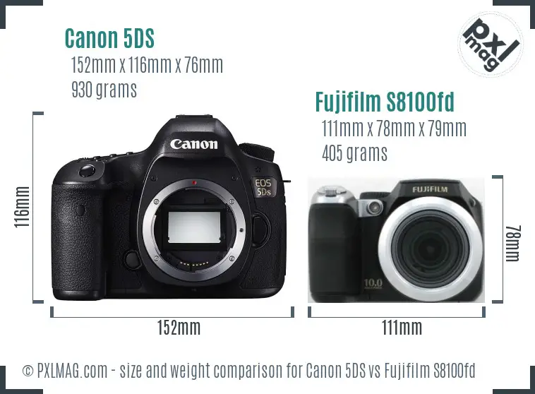 Canon 5DS vs Fujifilm S8100fd size comparison