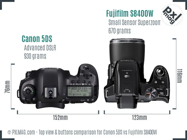 Canon 5DS vs Fujifilm S8400W top view buttons comparison