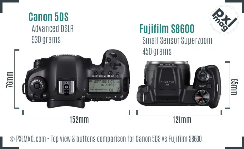 Canon 5DS vs Fujifilm S8600 top view buttons comparison