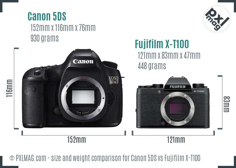 Canon 5DS vs Fujifilm X-T100 size comparison