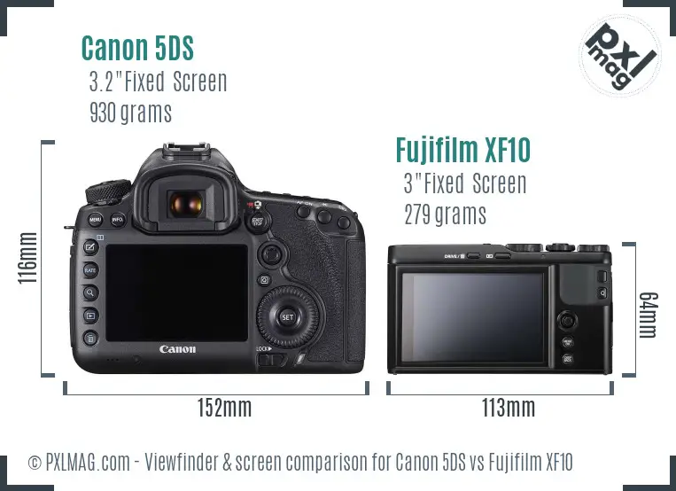 Canon 5DS vs Fujifilm XF10 Screen and Viewfinder comparison