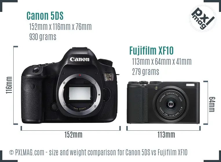 Canon 5DS vs Fujifilm XF10 size comparison