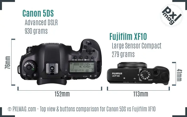 Canon 5DS vs Fujifilm XF10 top view buttons comparison