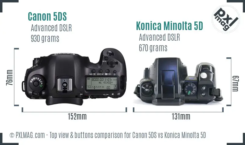 Canon 5DS vs Konica Minolta 5D top view buttons comparison