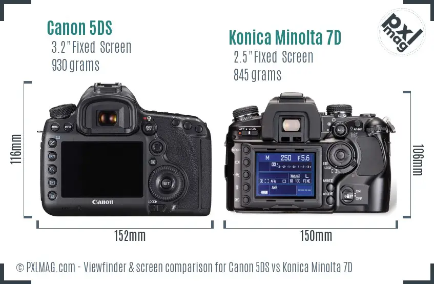 Canon 5DS vs Konica Minolta 7D Screen and Viewfinder comparison