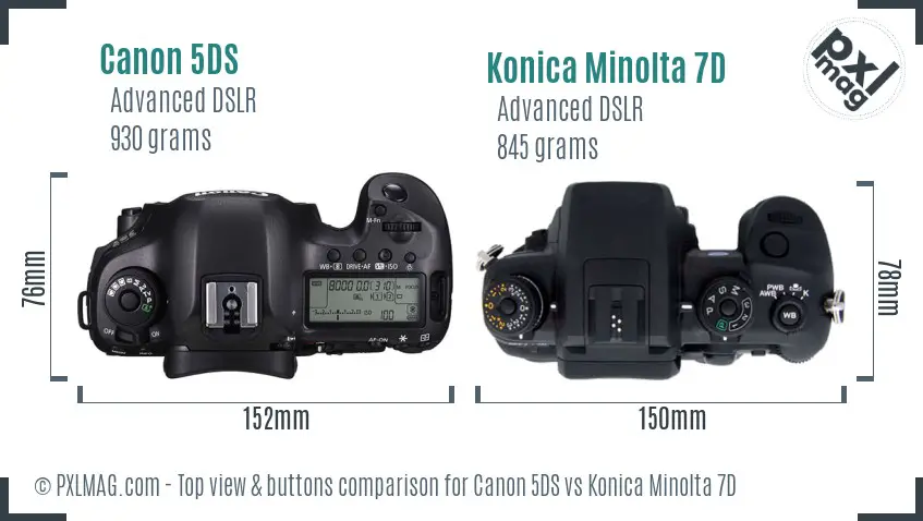 Canon 5DS vs Konica Minolta 7D top view buttons comparison