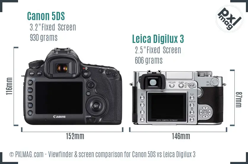 Canon 5DS vs Leica Digilux 3 Screen and Viewfinder comparison