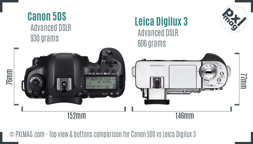 Canon 5DS vs Leica Digilux 3 top view buttons comparison
