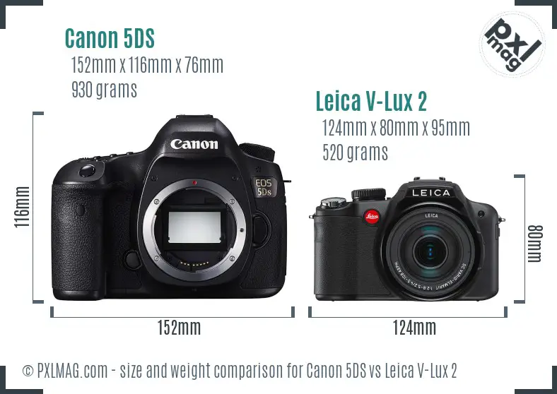 Canon 5DS vs Leica V-Lux 2 size comparison