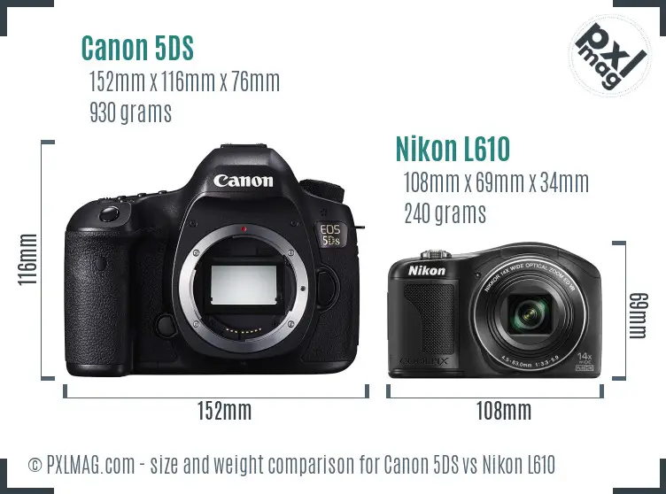 Canon 5DS vs Nikon L610 size comparison