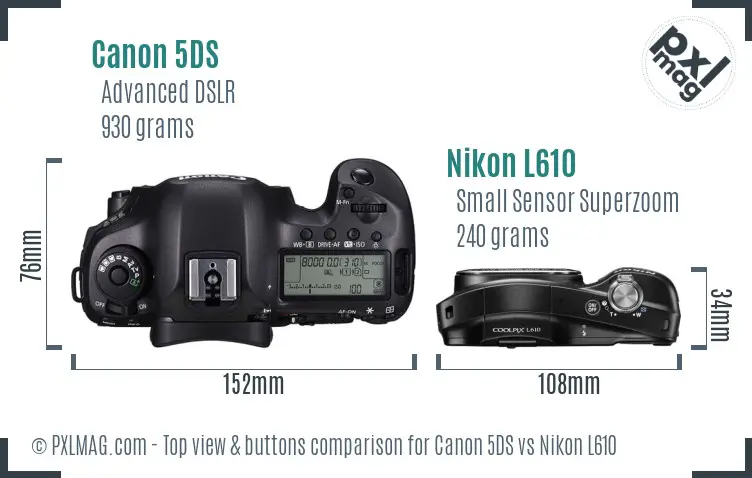 Canon 5DS vs Nikon L610 top view buttons comparison