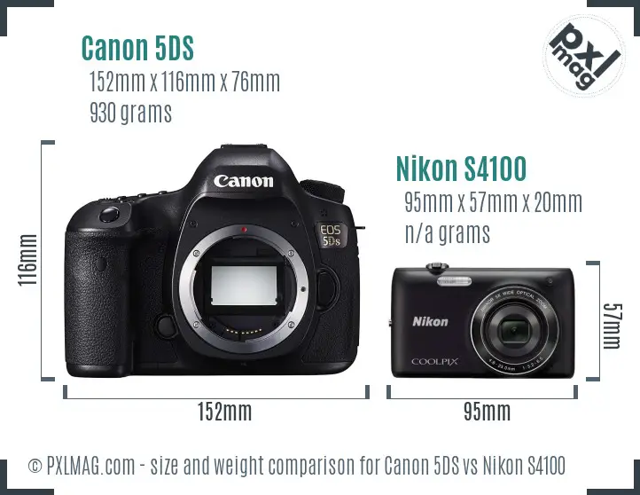Canon 5DS vs Nikon S4100 size comparison