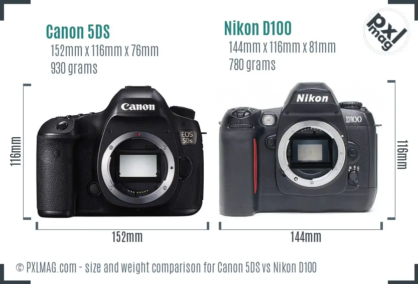 Canon 5DS vs Nikon D100 size comparison