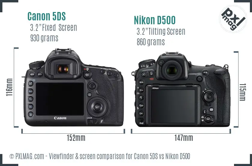 Canon 5DS vs Nikon D500 Screen and Viewfinder comparison