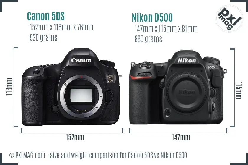 Canon 5DS vs Nikon D500 size comparison