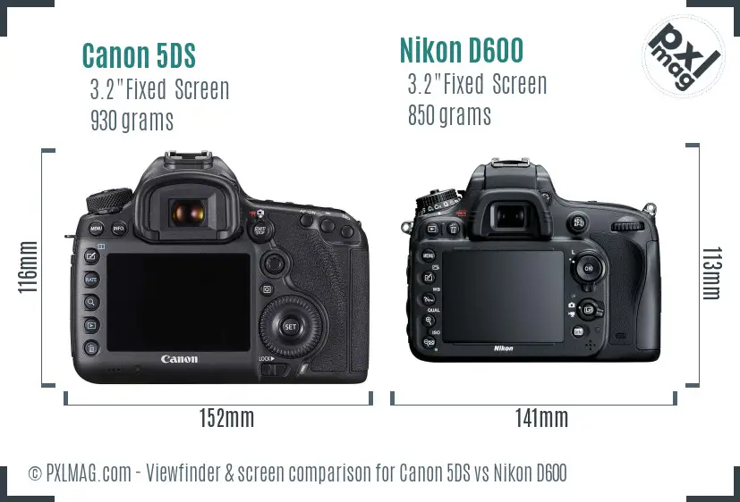 Canon 5DS vs Nikon D600 Screen and Viewfinder comparison