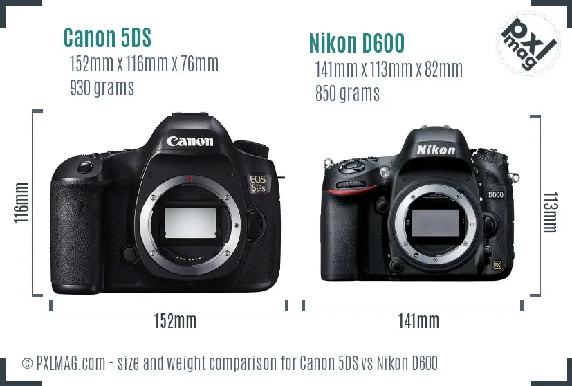 Canon 5DS vs Nikon D600 size comparison