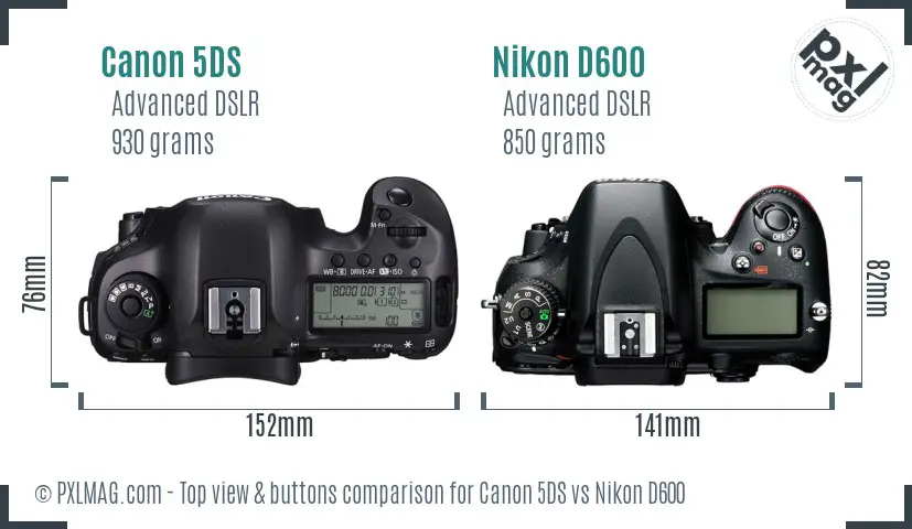 Canon 5DS vs Nikon D600 top view buttons comparison