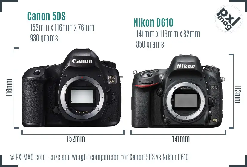 Canon 5DS vs Nikon D610 size comparison