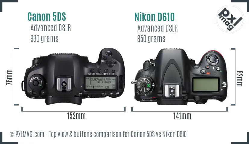 Canon 5DS vs Nikon D610 top view buttons comparison