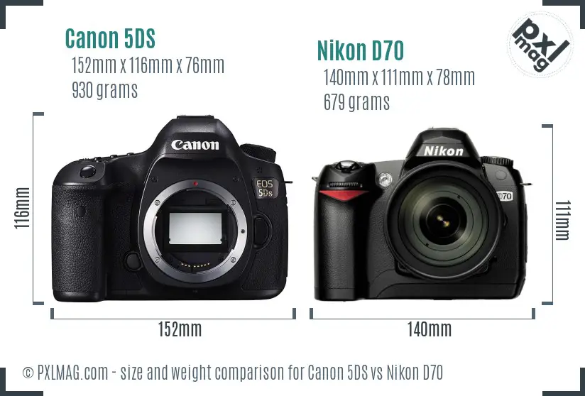 Canon 5DS vs Nikon D70 size comparison