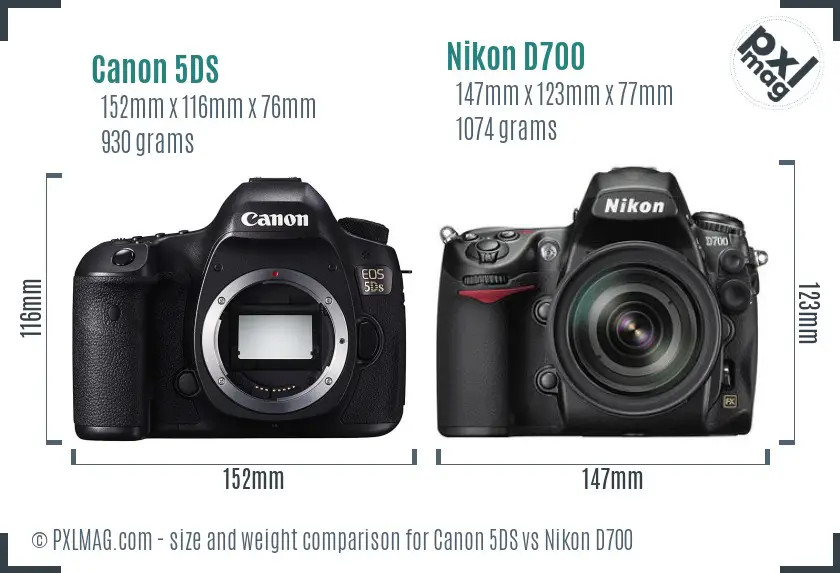 Canon 5DS vs Nikon D700 size comparison