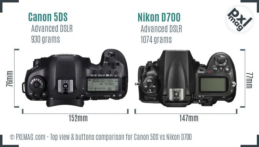 Canon 5DS vs Nikon D700 top view buttons comparison