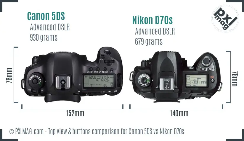 Canon 5DS vs Nikon D70s top view buttons comparison