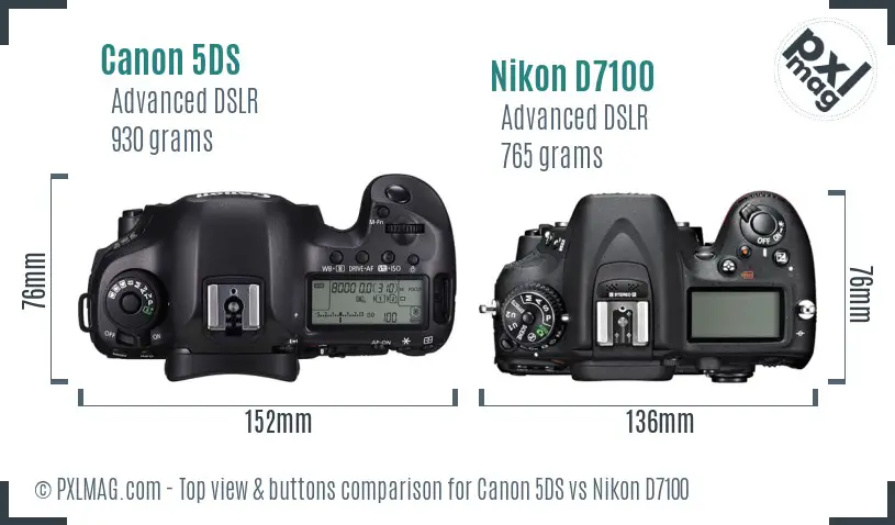 Canon 5DS vs Nikon D7100 top view buttons comparison