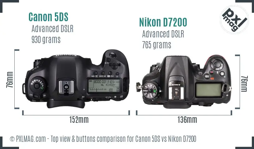 Canon 5DS vs Nikon D7200 top view buttons comparison