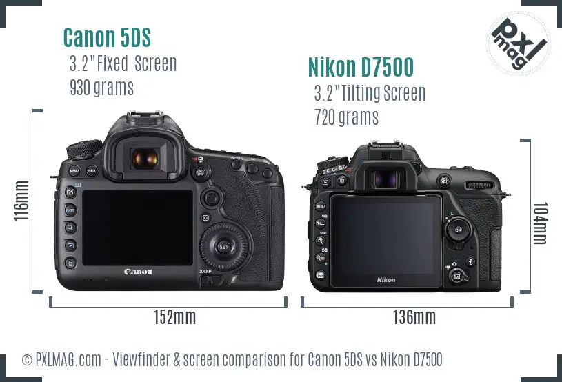 Canon 5DS vs Nikon D7500 Screen and Viewfinder comparison