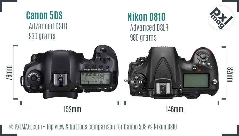 Canon 5DS vs Nikon D810 top view buttons comparison