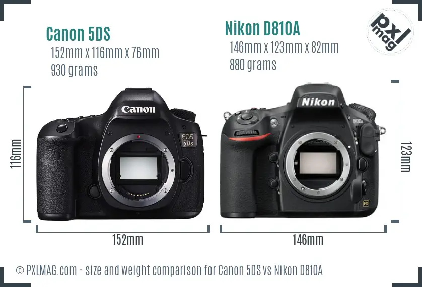 Canon 5DS vs Nikon D810A size comparison