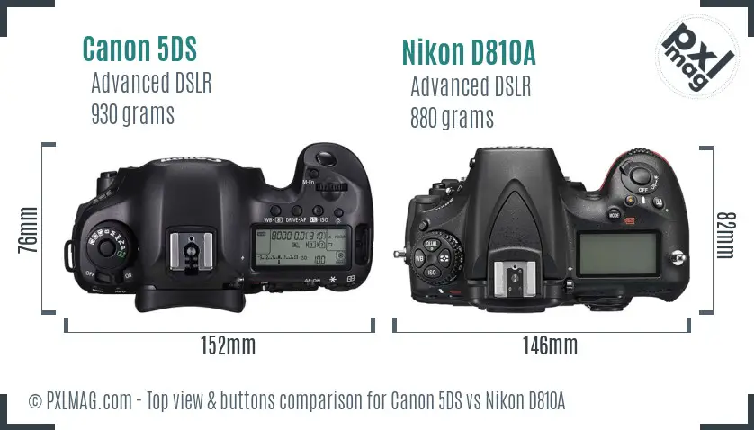 Canon 5DS vs Nikon D810A top view buttons comparison