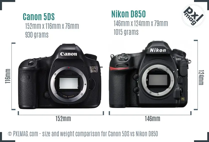 Canon 5DS vs Nikon D850 size comparison