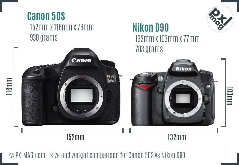 Canon 5DS vs Nikon D90 size comparison