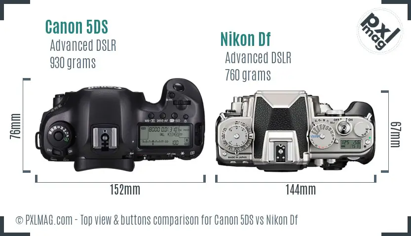 Canon 5DS vs Nikon Df top view buttons comparison
