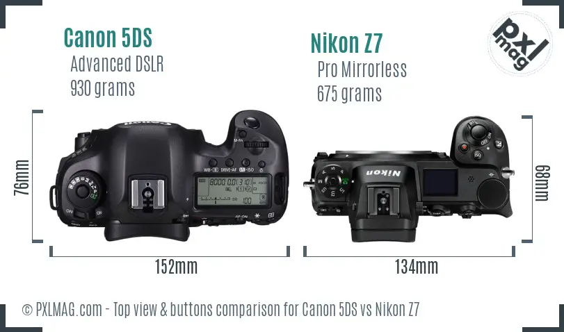 Canon 5DS vs Nikon Z7 top view buttons comparison Canon 5DS vs Nikon Z7 top view buttons comparison