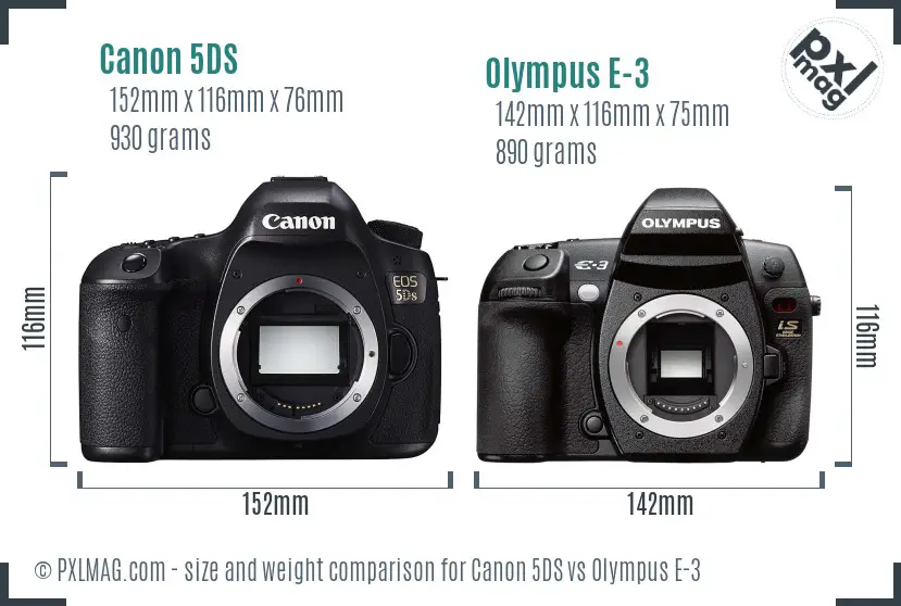 Canon 5DS vs Olympus E-3 size comparison