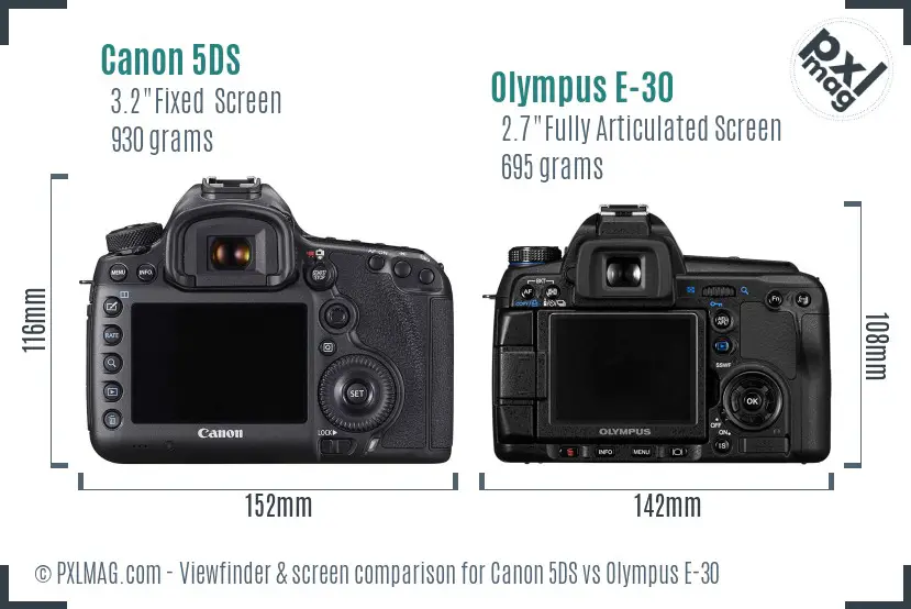 Canon 5DS vs Olympus E-30 Screen and Viewfinder comparison