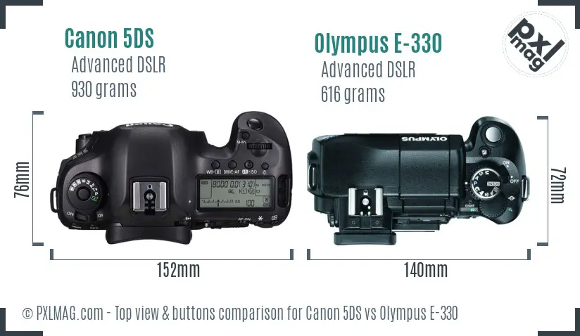 Canon 5DS vs Olympus E-330 top view buttons comparison