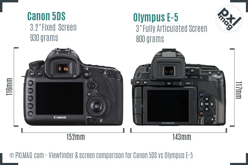 Canon 5DS vs Olympus E-5 Screen and Viewfinder comparison