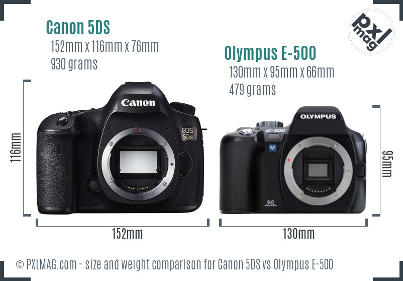 Canon 5DS vs Olympus E-500 size comparison