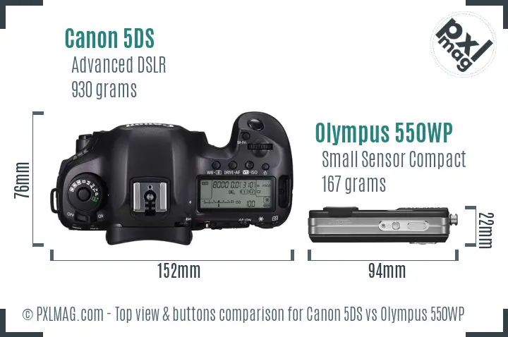 Canon 5DS vs Olympus 550WP top view buttons comparison