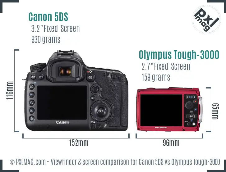 Canon 5DS vs Olympus Tough-3000 Screen and Viewfinder comparison