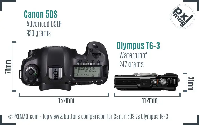 Canon 5DS vs Olympus TG-3 top view buttons comparison