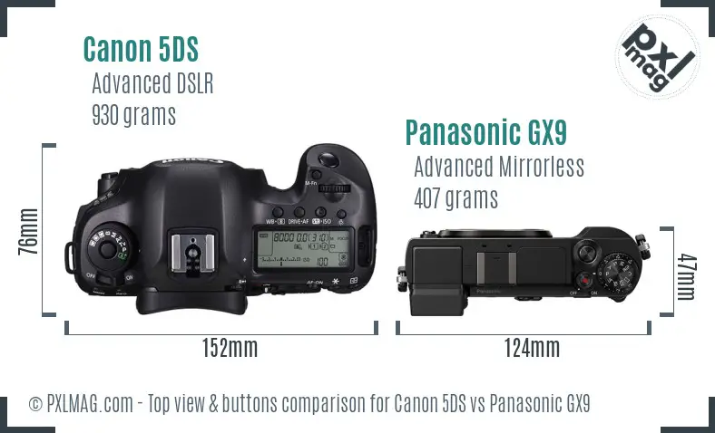 Canon 5DS vs Panasonic GX9 top view buttons comparison