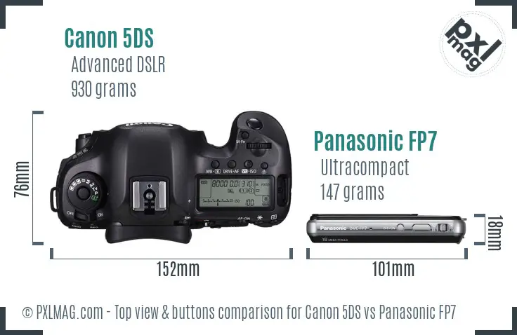 Canon 5DS vs Panasonic FP7 top view buttons comparison