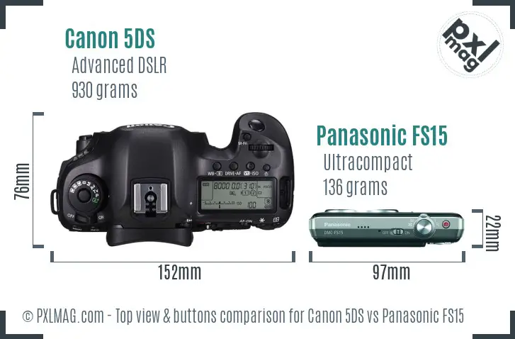 Canon 5DS vs Panasonic FS15 top view buttons comparison