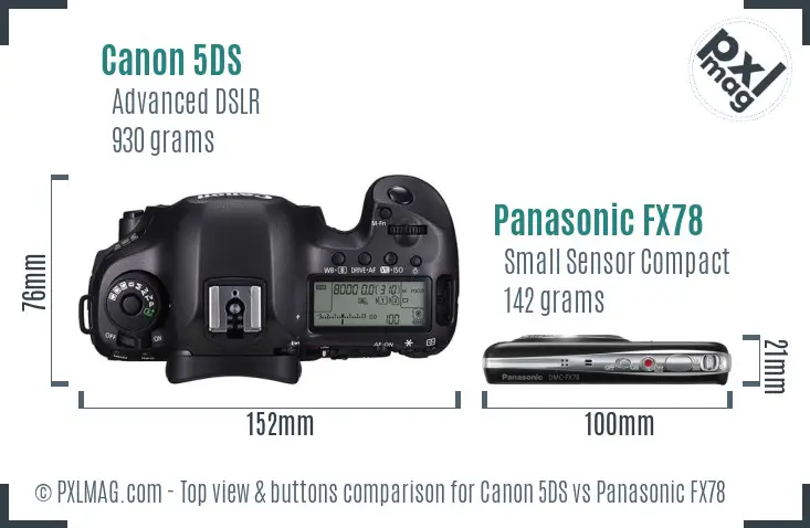 Canon 5DS vs Panasonic FX78 top view buttons comparison